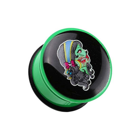 Day of the Dead Zombie Girl Single Flared Ear Gauge Plug-WildKlass Jewelry