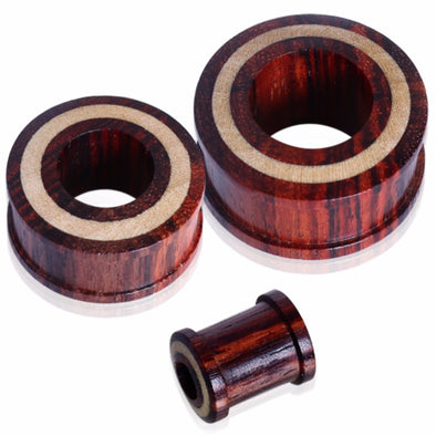 Sono Wood Double Flare Flesh Tunnel Plug with Crocodile Wood Inlay-WildKlass Jewelry