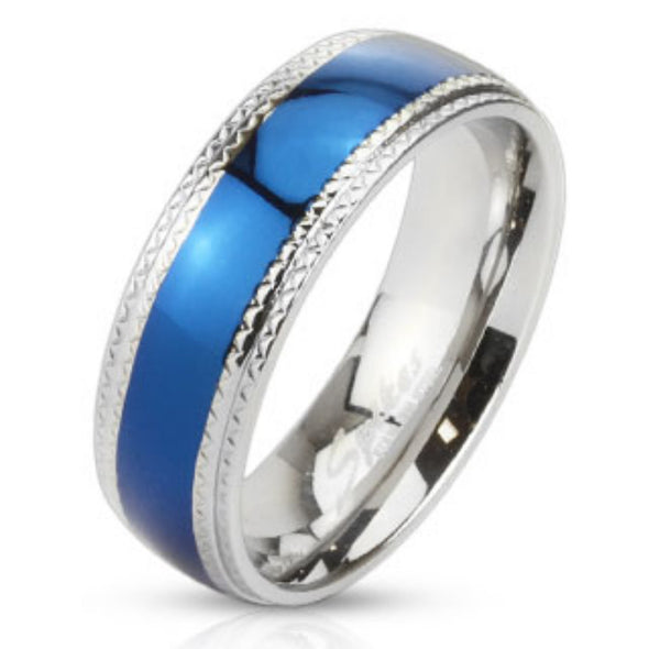 Blue IP Center 316L Surgical Stainless Steel Rings-WildKlass Jewelry