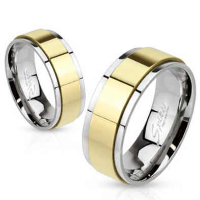 Spinner Gold IP Two Toned Stainless Steel Ring-WildKlass Jewelry