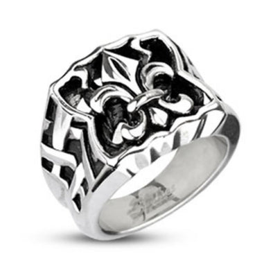 Fleur De Lis Bow Wide Cast Ring 316L Stainless Steel-WildKlass Jewelry