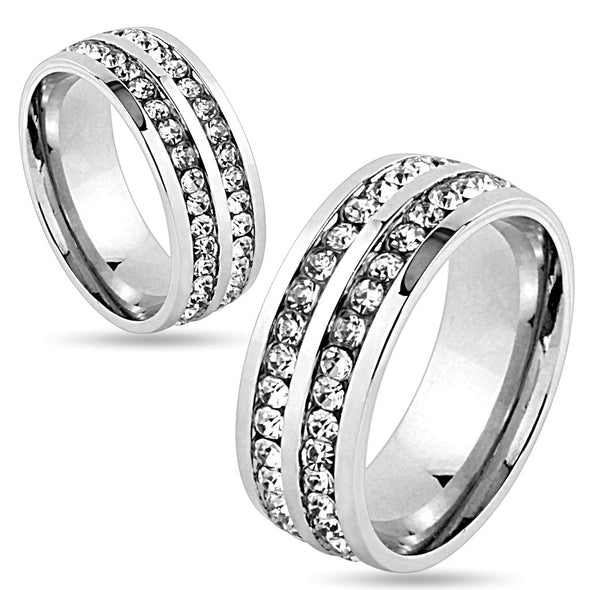 Double Lined CZ Center Stainless Steel Couple Ring-WildKlass Jewelry