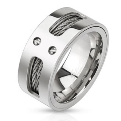 Double Wires Inlayed Stainless Steel Band Ring-WildKlass Jewelry