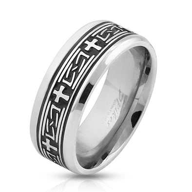 Engraved Celtic Crosses Stainless Steel Ring-WildKlass Jewelry