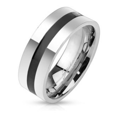 Black Line Centered Stainless Steel Band Ring-WildKlass Jewelry