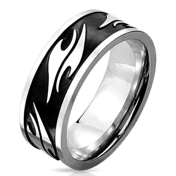 Tribal Pattern Black IP Stainless Steel Ring-WildKlass Jewelry