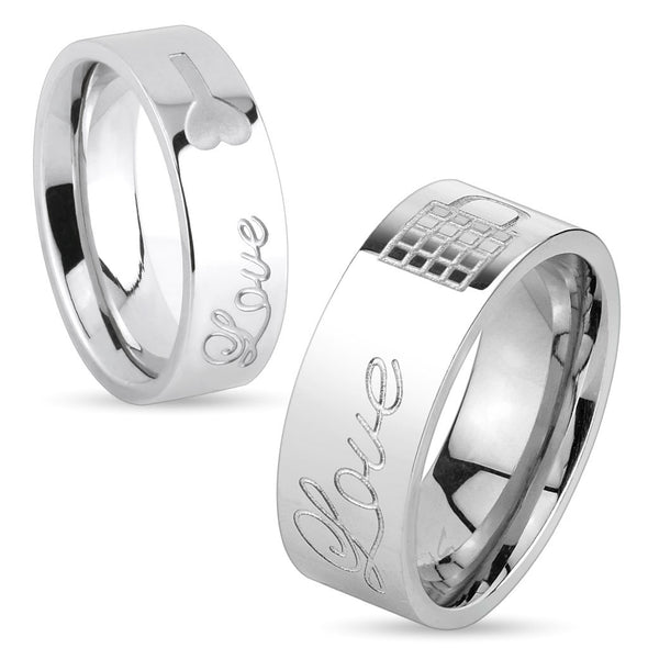 Lock & Key Love Engraved Stainless Steel Ring-WildKlass Jewelry