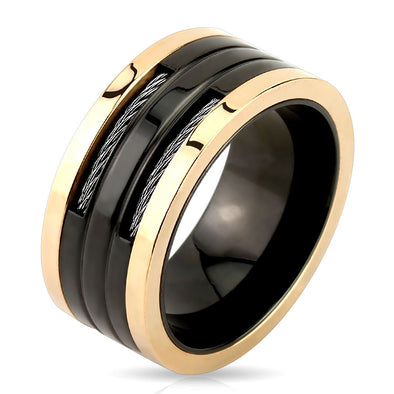 Wire Slit Center Black & Rose Gold Stainless Steel Ring-WildKlass Jewelry