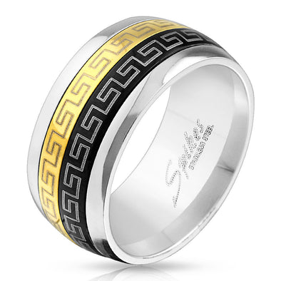 Black & Gold IP Maze Dual Spinner Stainless Steel Ring-WildKlass Jewelry