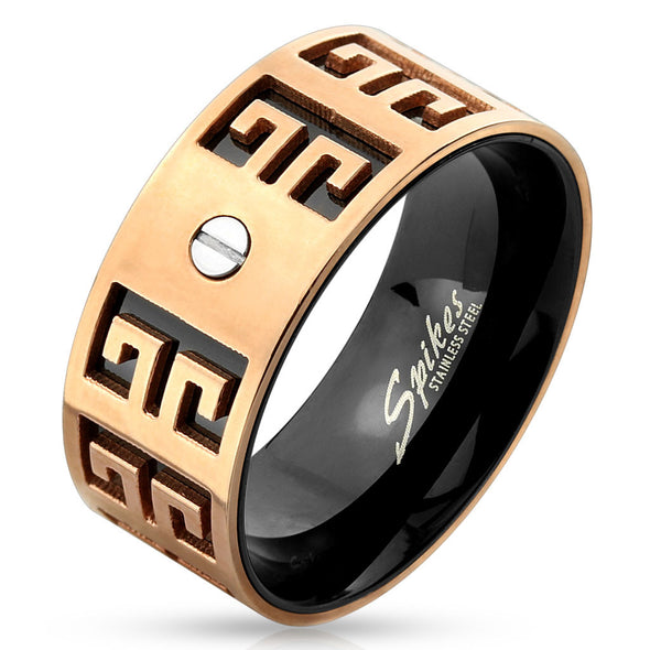 Two Tone Maze Bolt Stainless Steel IP Ring-WildKlass Jewelry