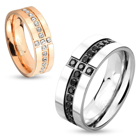 Eternity Gem Cross Stainless Steel Couple Ring-WildKlass Jewelry