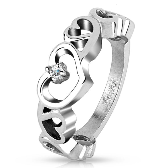 Hollow Heart with CZ Stainless Steel Ring-WildKlass Jewelry