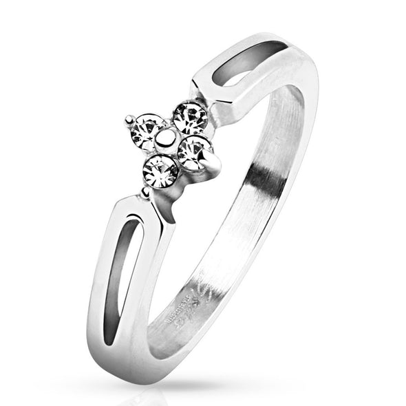 4 CZs Center Stainless Steel Ring-WildKlass Jewelry