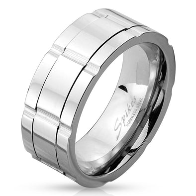 Multi Grooved Center Stainless Steel Spinner Ring-WildKlass Jewelry