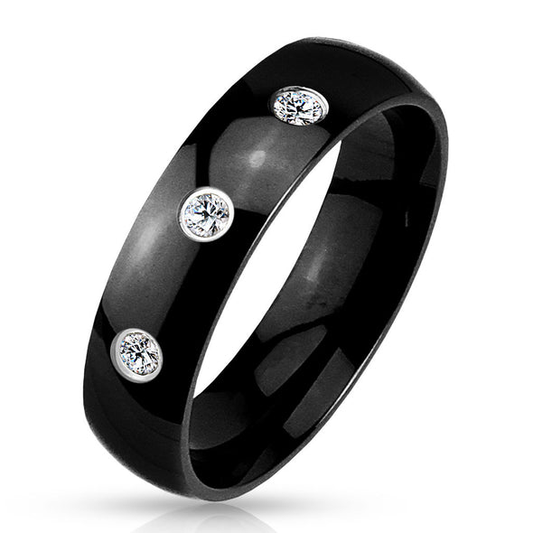 3 CZ Set Classic Dome Black IP 316L Stainless Steel Rings-WildKlass Jewelry