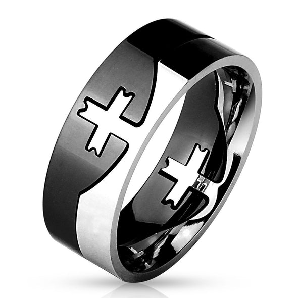 Masonic Symbols Engraved Around Black IP over Stainless Steel Rings-WildKlass Jewelry