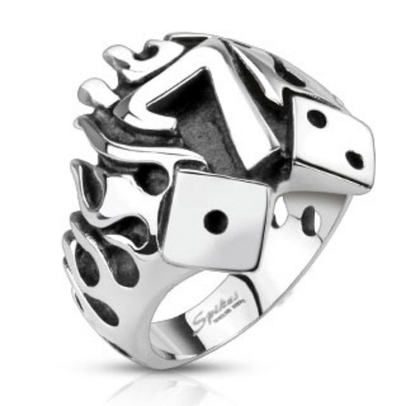 Flaming Lucky Seven With Dice Cast Ring Stainless Steel-WildKlass Jewelry