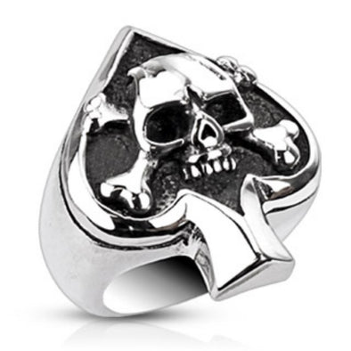 Spade Ace Crossbone Death Skull Cast Ring Stainless Steel-WildKlass Jewelry