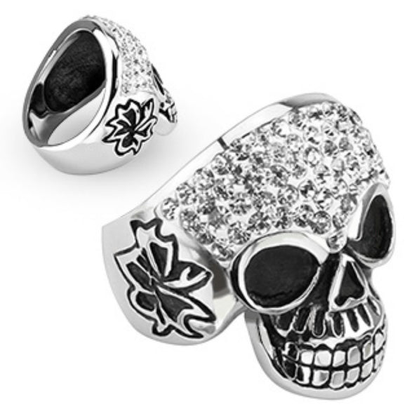 Crystal Skull with Multi Clear CZ Cast Ring 316L Stainless Steel-WildKlass Jewelry