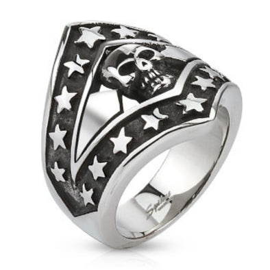 Patriotic Skull Shield Cast Ring Stainless Steel-WildKlass Jewelry