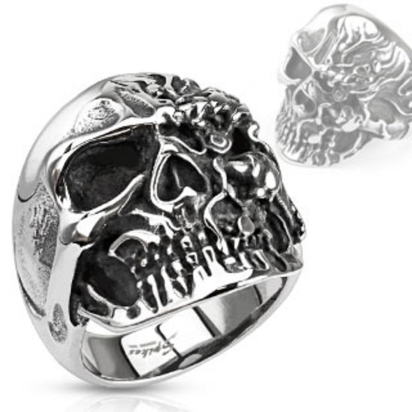 Two-Faced Skull Wide Ring Stainless Steel-WildKlass Jewelry