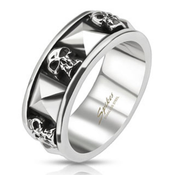 Skull and Pyramid Combination Cast Band Ring Stainless Steel-WildKlass Jewelry