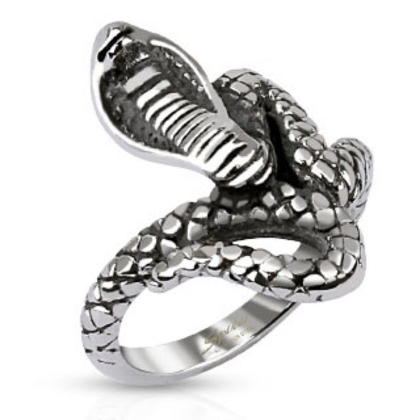 Coiled Cobra Cast Ring Stainless Steel-WildKlass Jewelry