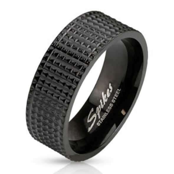 Pyramid Spikes Black IP Band Ring Stainless Steel-WildKlass Jewelry