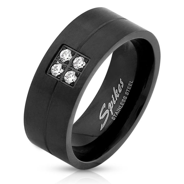 Four Gems Brushed Black IP Stainless Steel Ring-WildKlass Jewelry