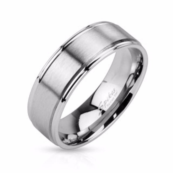 Brushed Finish and Polished Edge Stainless Steel Band Ring-WildKlass Jewelry