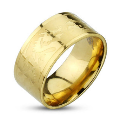 Dragons Etched Gold IP Band Ring 316L Stainless Steel-WildKlass Jewelry