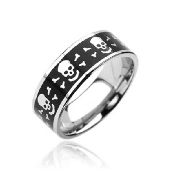 Skull with Bones Black Ring 316L Stainless Steel-WildKlass Jewelry