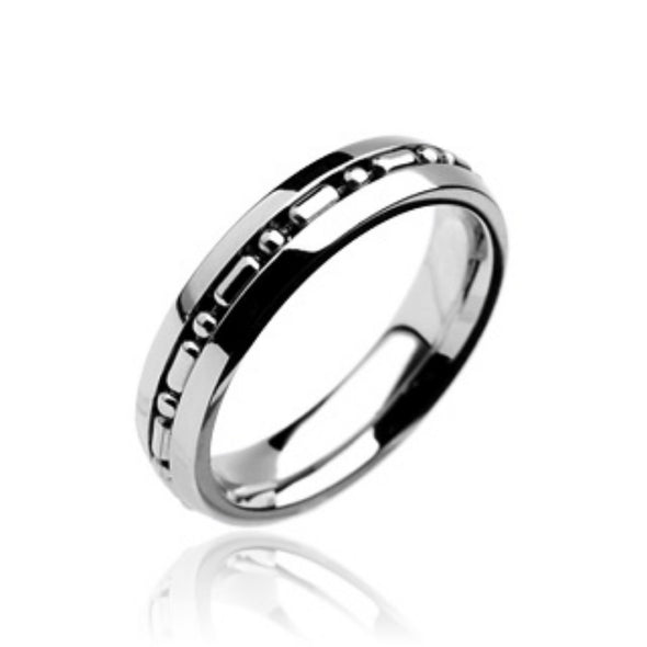 Small Chain Centered Band 316L Stainless Steel Ring-WildKlass Jewelry