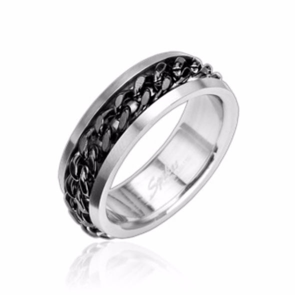 Spinning Center Black Chain 316L Stainless Steel Ring-WildKlass Jewelry