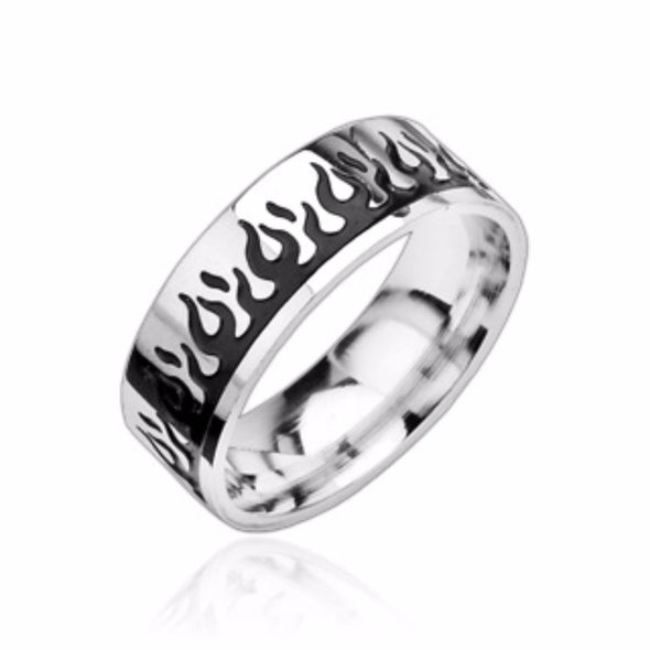 Black Flame 2 Tone Ring 316L Stainless Steel-WildKlass Jewelry