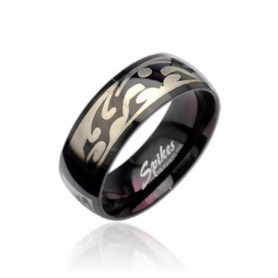 Tribal Engraving 316L Stainless Steel Black Ring-WildKlass Jewelry