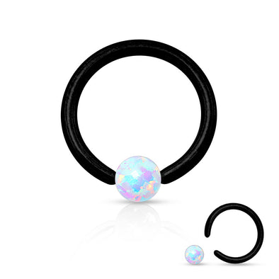 Opal Captive Bead Synthetic 316L Surgical Steel Ring-WildKlass Jewelry