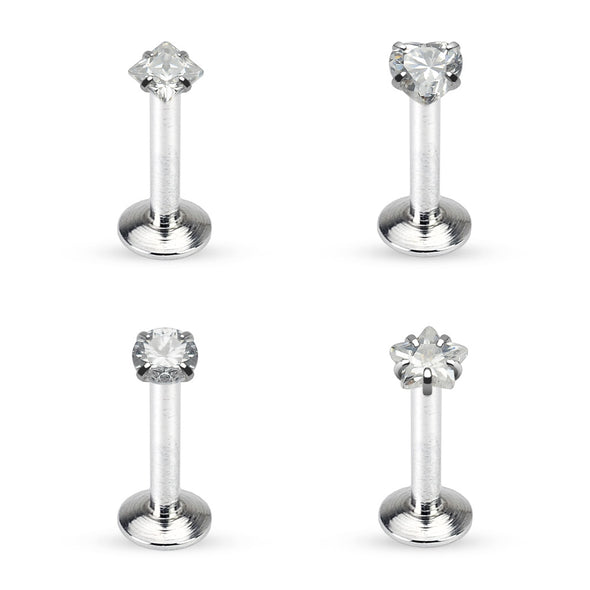 Value Pack 4 Pcs Internally Threaded 316L Surgical Steel WildKlass Labret/Monroe with Prong Set CZ Top-WildKlass Jewelry