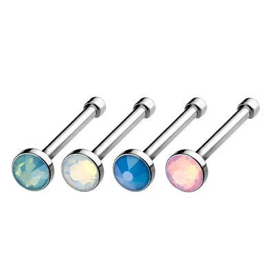 4 Pcs Value Pack of Assorted Flat Top Opalite Stone Press Fit 316L Surgical Steel WildKlass Nose Bone-WildKlass Jewelry