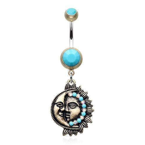 Vintage Sun & Moon Belly Button Ring 316L Surgical Steel-WildKlass Jewelry