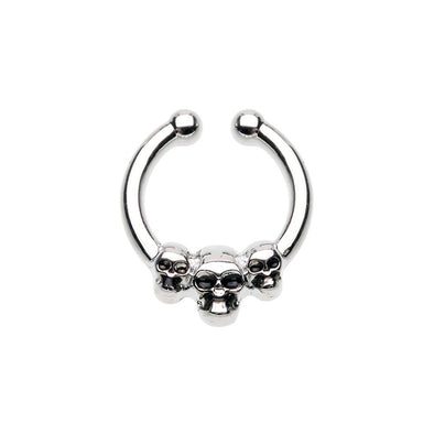 WILDKLASS Triple Skull Head Fake Septum Clip-On Ring-WildKlass Jewelry