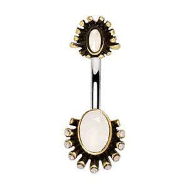 Gold Plated Bursting White Cubic WildKlass Navel Ring-WildKlass Jewelry